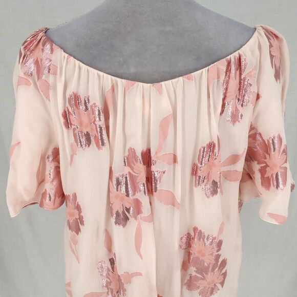 Rebecca Taylor Top Womens XL Pink Metallic Floral Blouse Silk Blend Lined New - Picture 10 of 13